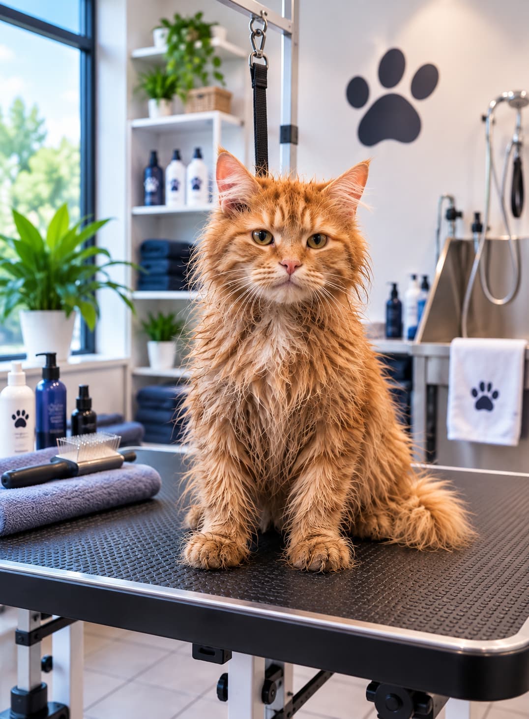 Gato antes del servicio de peluquería